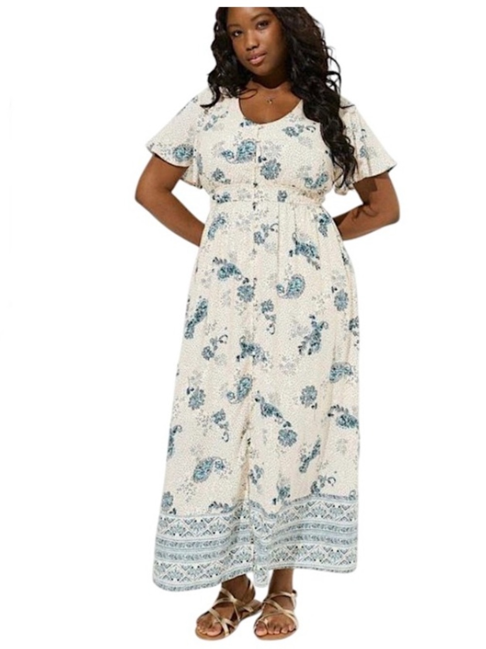 torrid Cream Maxi Dress with Blue Floral GUC Size 3